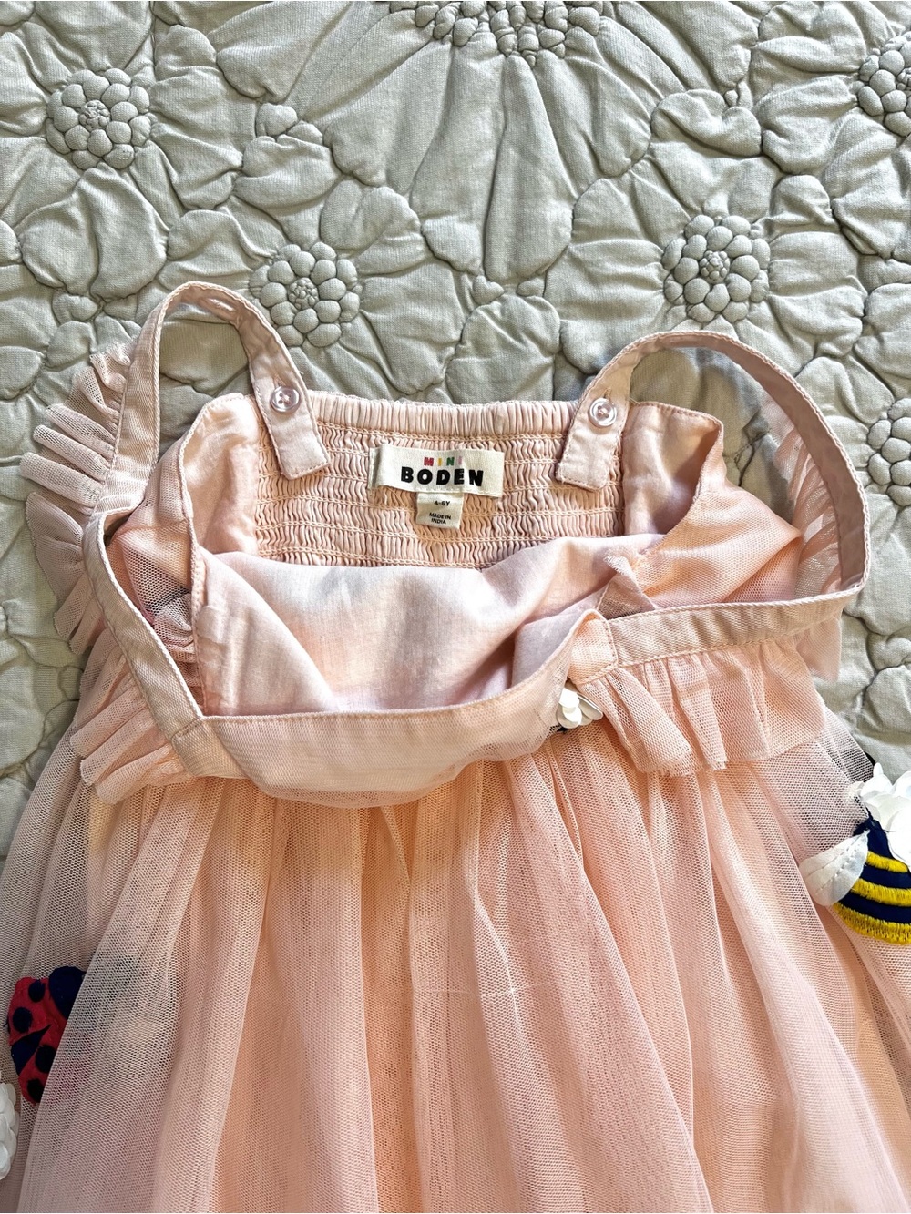 Mini Boden Kids’ Ladybug & Bee Appliqué Tulle Dress - Picture 4 of 7